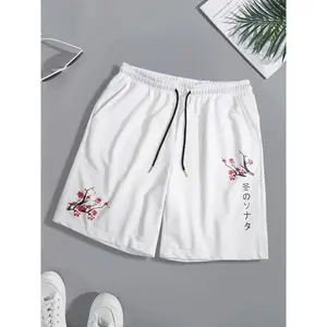 Men’s cherry blossom print drawstring shorts, floral pattern shorts, summer regular fit casual comfortable breathable shorts for everyday wear