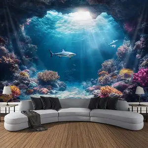 1pc Underwater World Tapestry - Oceanic Scene with Coral Reefs, Sharks, Marine Life - No Electricity Needed, Easy Hang Installation - Perfect for Birthday, Wedding, Party Decorations, Photo Backdrops, Aquariums, Home/Office/Outdoor Decoration - Dura