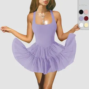 European and American Popular Mesh Neck Anti-Chafe Tennis Skirt