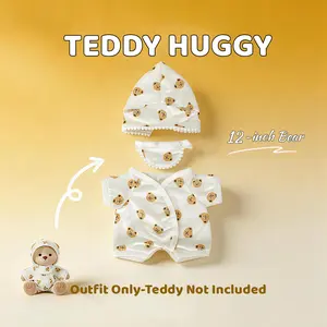 TEDDY HUGGY Cute Teddy Bear Series - White Little Bear Crawler Pajama Three-Piece Set Paired with a Cute Teddy Bear - 12 Inches Tall - Soft Plush Toy with Movable Joints - The Perfect Gift for Any Age.