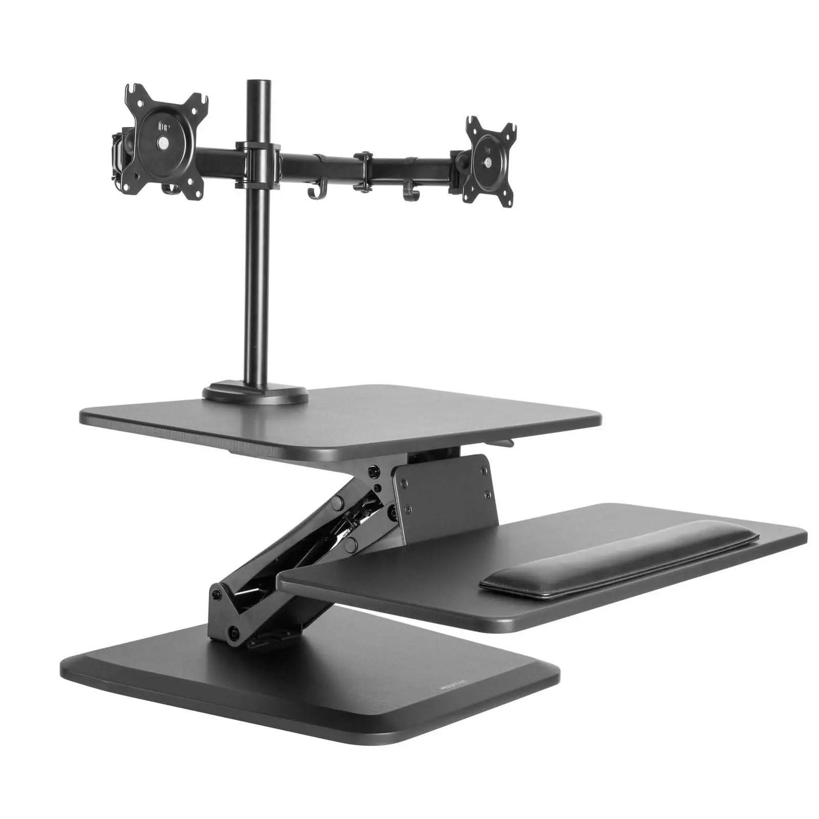 Mount-It! Compact Dual Monitor Standing Desk Converter - Monitor Riser, Desk Extender with 5.7"-17.1" Gas Lift, Rectangular Metal Base, Soft Gel, Manual Cord Organization, VESA 75x75/100x100 Compatibility, 16.2"x19.75" Support for Screens
