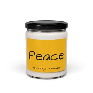 Peace Candle 9oz Scented Soy Candle White Sage & Lavender Phthalate Free Vegan Non Toxic Formula 50-60 Hour Burn Time Reusable Glass Jar