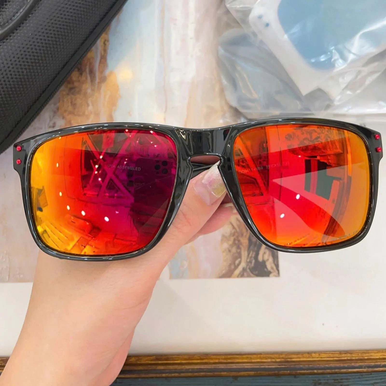 Holbrook Black Frame/Prizm Ruby Len Polarized Sunglasses, UV400 Outdoor Eyewear, Gift for Men.