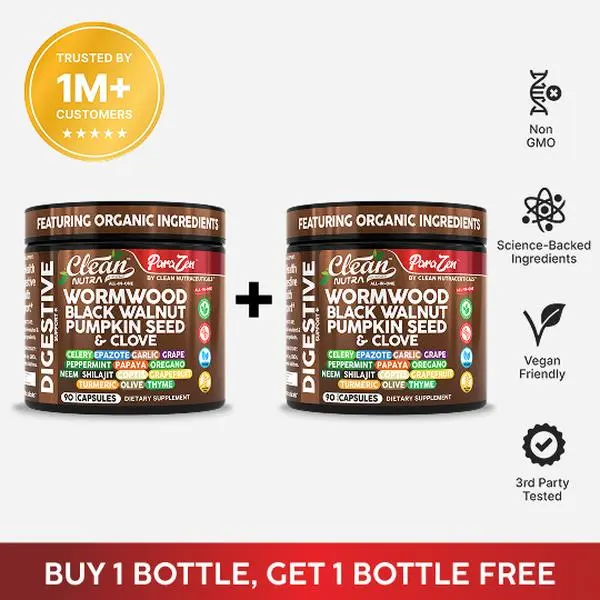 Clean Nutra BOGO | Wormwood, Black Walnut, Clove & Pumpkin Seed for for Organic Gut Health - ParaZen Clean Nutra BOGO | Wormwood, Black Walnut, Clove & Pumpkin Seed for for Organic Gut Health - ParaZen