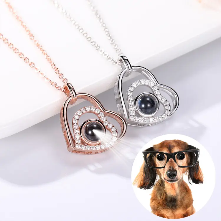 Heart Shaped DIY Nano Projection Necklace, 100 Languages "I Love You" Design, Customizable Color, Picture & Photo Text Feature, Heart Shaped Necklace