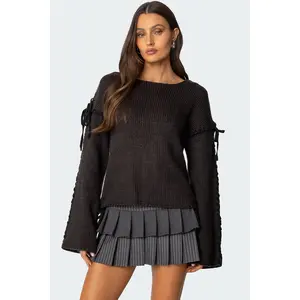 Amelia Lace Up Sleeve Sweater