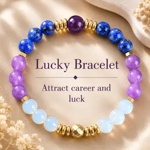 1pc Amethyst And Opal Crystal Elastic Bracelet, Stylish Bohemian Gem Accessories For Career Wealth, For Luck And Prosperity, , Brings Serenity & Luck summerwins