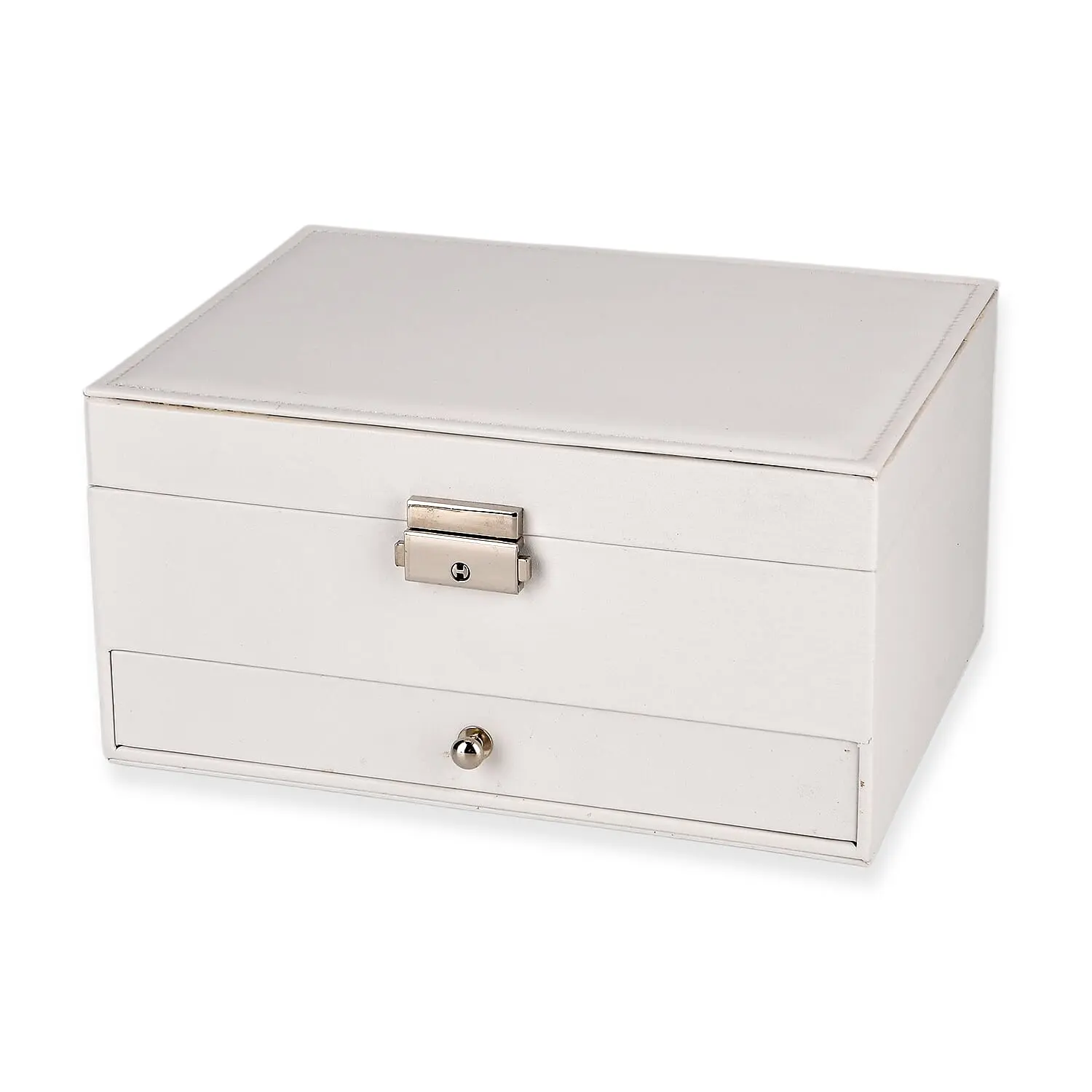 Livmore White Faux Leather 2 Layer Jewelry Box with One Drawer (9.1"x6.9"x4.5")