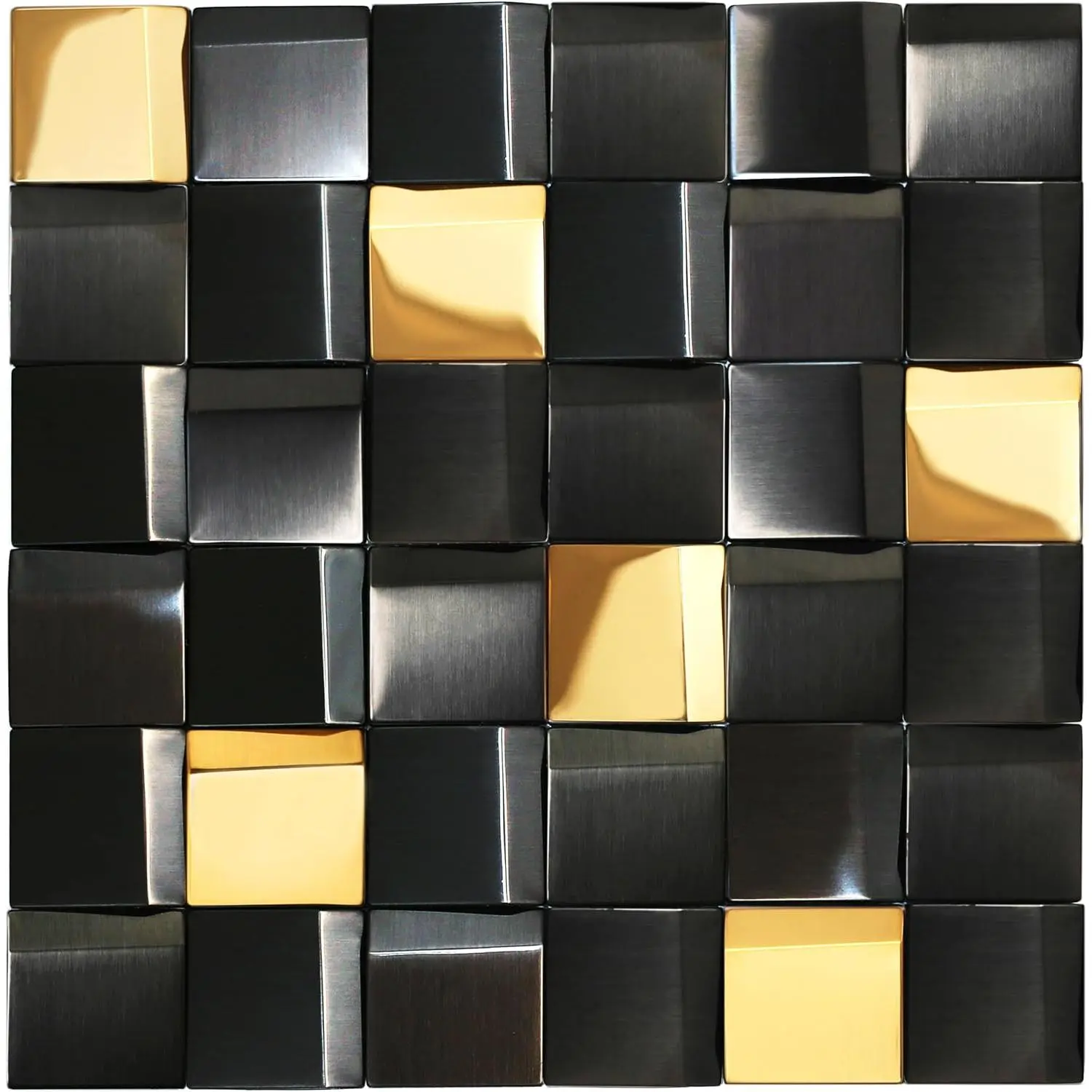 3D Metal Mosaic Wall Backsplash Tiles, 5 Sheets Black/Gold 12 x 12 Inches Ceramic Base Panels (5 Sq.), for Accent Walls, with Manufacturer Warranty, 3D Wall Tile