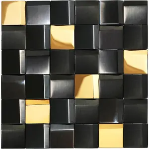 5 Sheets Black &  Tiles Metal Mosaic Wall Backsplash Tile 3D Wall Panels [5 Sq.]
