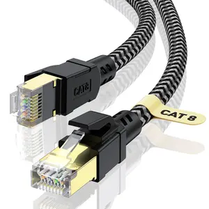 Cat 8 Ethernet Cable 25FT High-Speed Braided Network Cord with Gold Plated RJ45 Connector 40Gbps 2000Mhz Heavy Duty Shielded LAN Cable for Indoor Use