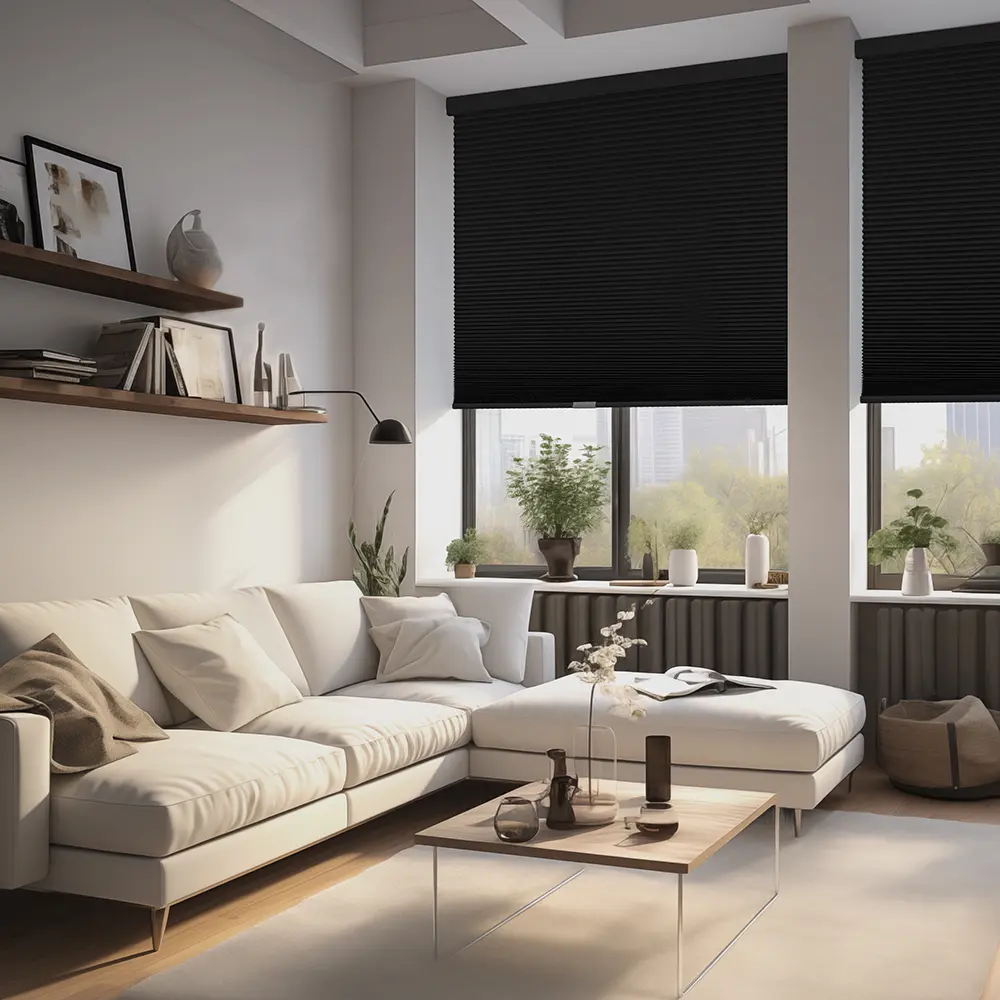 Cordless Blackout Curtain Blinds - Cellular Honeycomb Blinds with Aluminum Frame, Drill-Free No-Tools Easy Installation, 40% Heat-Saving Thermal Insulation, UV Protection, Acoustic Audibility Reduction, Bedroom Cozier Winter Use