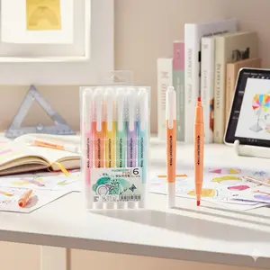 Pastel Dual-Tip Highlighter Set, 6 Pack Erasable Highlighters with Index Stickers. Non-bleed, Smudge-proof Design for Notes, Study, Exams & School Supplies. Perfect Markers for Students, Drawing Markers