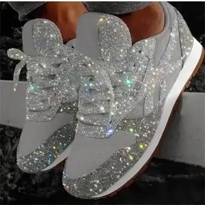 Women's 2026 Trend Glitter Vulcanized Chunky Height-Increase Sneakers, Black Sports Running Training Shoes