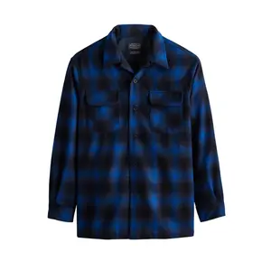 Pendleton Men's Tall-Fit Virgin Wool Long-Sleeve Bias-Cut Pocketed Casual Board Shirt - Blue/Black Plaid Menswear Top