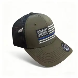 Trendy Thin Blue Line American Flag Trucker Hat - Adjustable Fit, Mesh Back, Stylish Patriotic Design for USA Fashion Fans