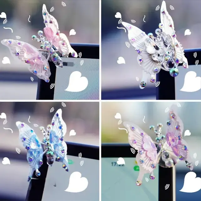 4pcs Flying butterfly decor Car accessories Home decor Wall stickers Pink butterfly Moving butterfly Purple car accessories Room decor Car ornament Car charm Car jewelry Butterfly jewelry for women Girls bedroom Decor pink room decor