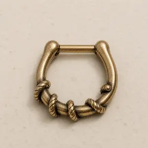 Antique Gold Rope Septum Clicker 16G 10mm Hinged Nose Ring Textured Stainless Steel