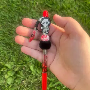 Waterglobe Beadable Pen with Unique Red Design and Character Charm