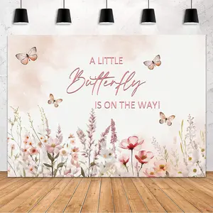 7x5ft Butterfly  Shower Backdrop  Watercolor A Little Butterfly is  The Way  Shower Party Decorations Wildflower Butterfly Theme Girl Banner Photography Background Props