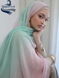 Women's Fashion Gradient Print Hijab Scarf, Cute Printed Headscarf Headwrap, Muslim Daily Wear Modesty Long Shawl, Breathable Beach Wrap