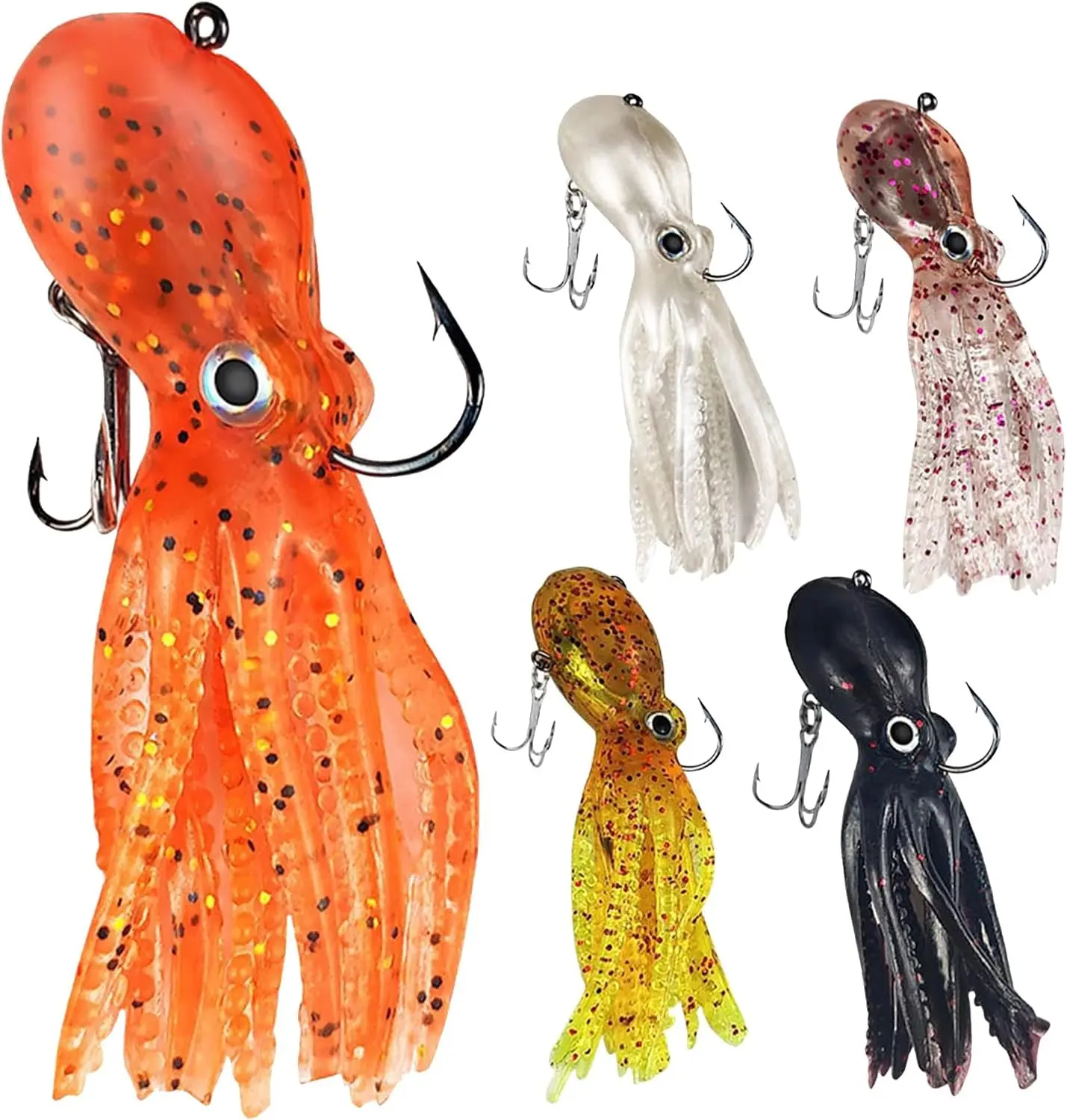 Octopus Swimbait Soft Fishing Lure with Skirt Tail - 3D Realistic Squid Bait Durable TPE Squid Jig Lingcod Rockfish Jigs for Saltwater Ocean Fishing, 5Pcs/Pack