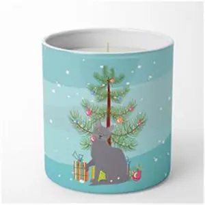 212 MAIN Hand-Poured 10 oz Scented Soy Candle, 3.75x3.25", 70 Hrs Burn Time, Unisex Korat Cat Merry Christmas Decoration Design, Pine Aroma, Cotton Wick, Natural Fragrance, Decorative Home Decor Candle