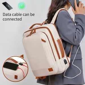 MOSISO 40L Travel Backpack Carry On, Fits 17–17.3" Laptop | Airline Approved Anti-Theft Daypack with USB Port, Hidden Strap, Wet-Dry Separation, Shoe Compartment & Toiletry Bag | for Business Trips, Travel, Gym, Men & Women – Beige