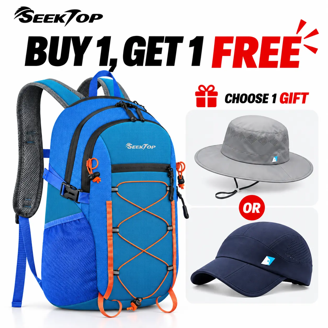 Seektop 20L Unisex Hiking Daypack - Lightweight Foldable Water Resistant Backpacking Gear for Outdoors, Travel & Everyday Use, Water Resistant Backpack