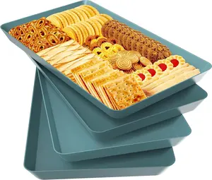 4 pcs Serving Tray for Entertaining, Serving Platters for Snacks, Fruit, Cookies, Dessert, Reusable Plastic Trays for Serving Food and Pantry Organization in Kitchen & for Parties, (Green)