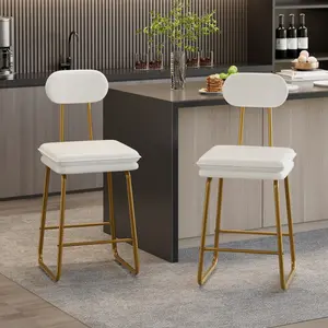 Bar Stools Set Of 2 /4 Counter Height Faux Leather Upholstered Modern Barstools With High Backs 4 Metal Legs Chair For Kitchen Island Dining Room Bar