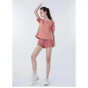 Mesh breathable sportswear set, women's short sleeved shorts, yoga clothes, running and fitness clothes, quick drying clothes