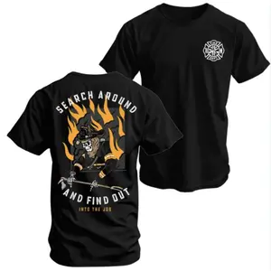 Firefighter Skull Graphic Tee with Bold Flame Design Comfortable Cotton Shirt for Everyday Wear Ideal Gift for Enthusiasts