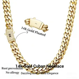 【Zircon model】14K gold-plated Cuban necklace.The new  craftsmanship and classic white stone inlay design are dazzling.Miami Cuban necklace combines tradition and fashion.The best gift for him/her.6mm/8mm/10mm/12mm/14mm are available.