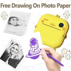 Instant Camera for Kids - Mini Thermal Printing, No Ink Required, 48MP Dual, 1080P HD Video, 32G TF Card, 3 Print Paper, 2.4 Inch Color Screen, Cute Animal Cartoon Design