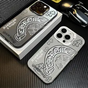 Trendy Y2K Gothic Cross Old English Typography Silver Metallic Mirror Phone Case