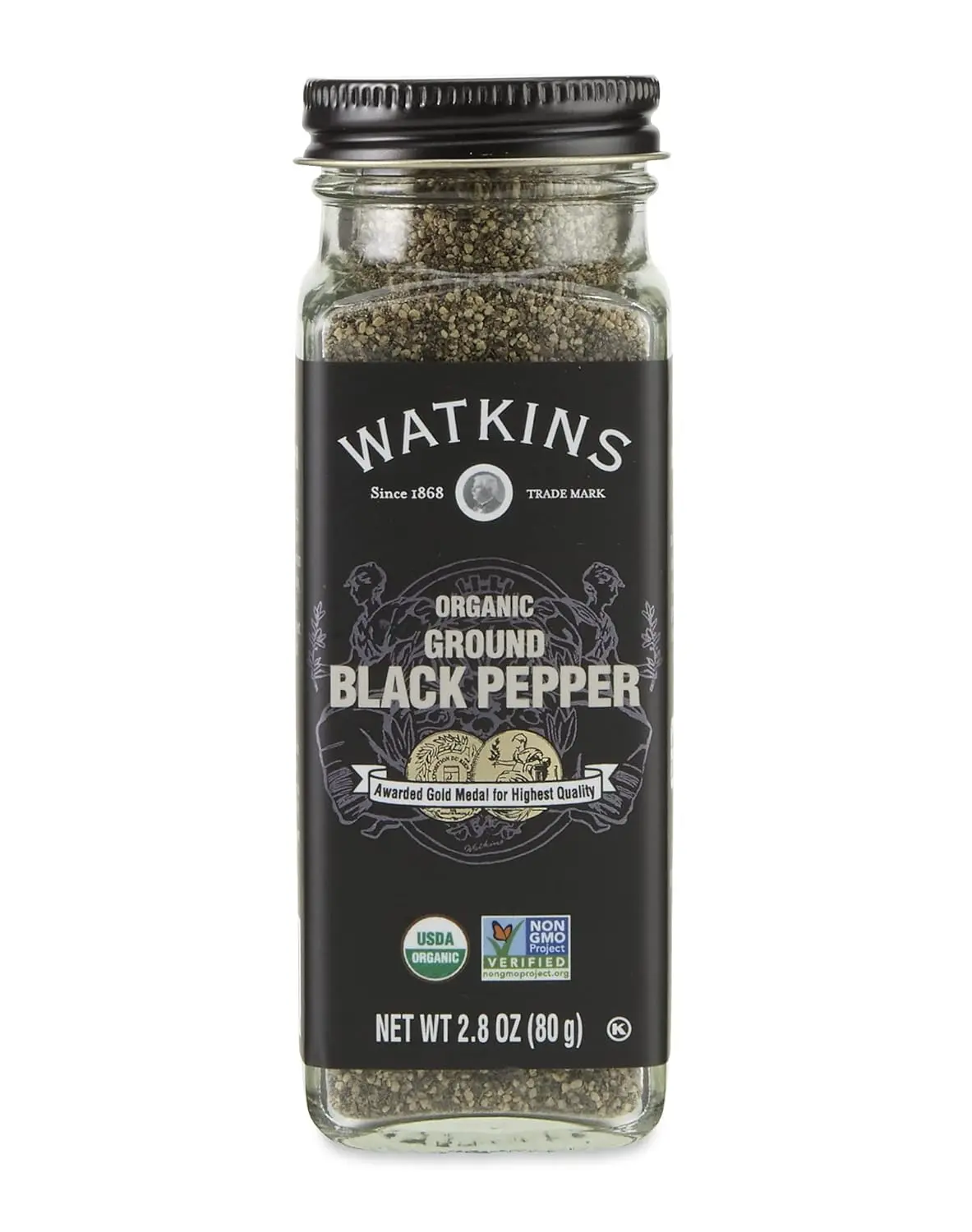 Watkins Gourmet Organic Ground Black Pepper, 2.8 oz, USDA Certified, Bold Fresh Flavor, Gluten Free, Kosher, Glass & Recyclable Bottle