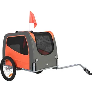 Dog Bike Trailer With Quick Release Wheels And Easy Folding Frame; Pet Bicycle Carrier Supports Up To 66 Lbs, Collapsible To Store, Universal Bicycle Coupler, Reflectors, Flag, Front Or Rear Mount, Weather Resistant Orange/Gray