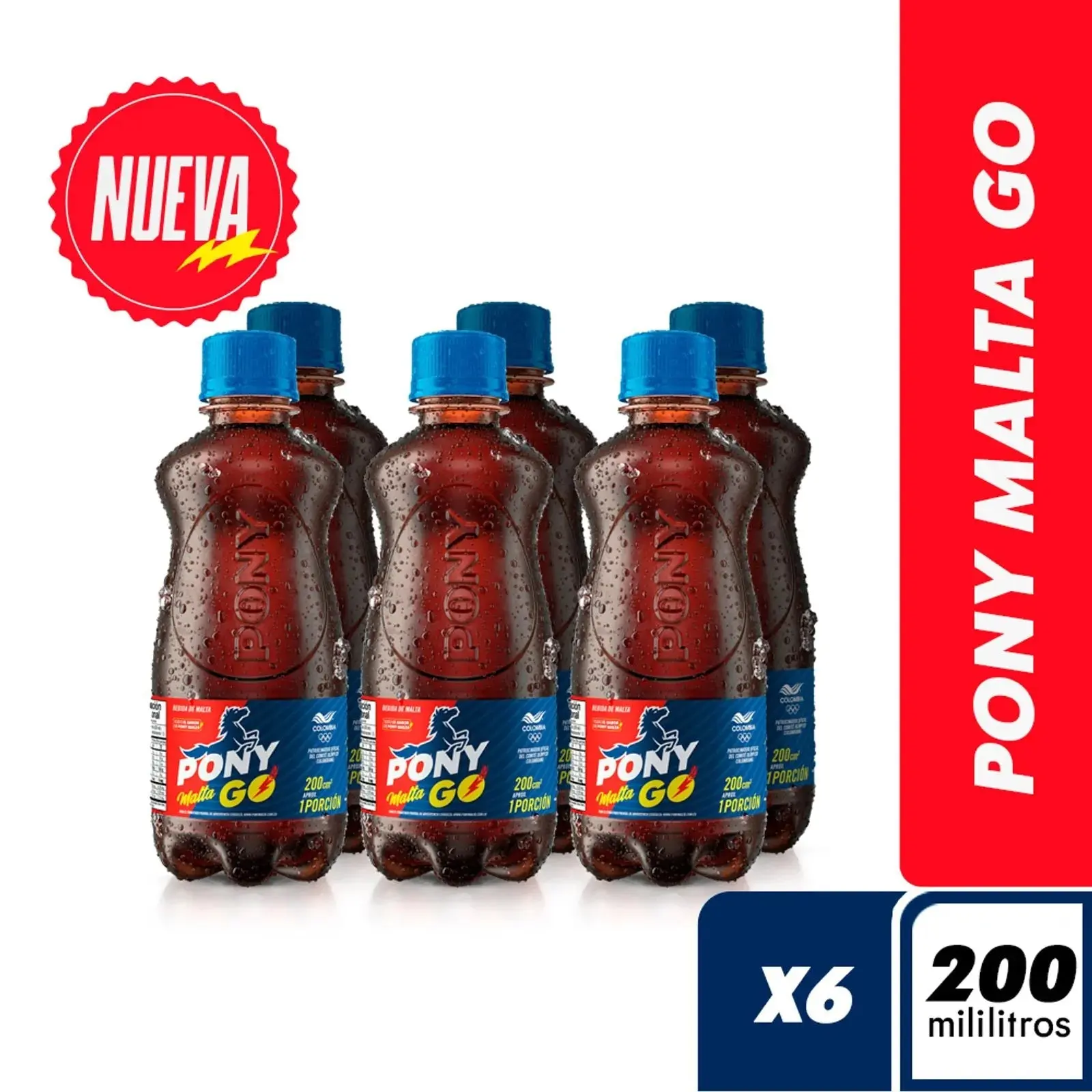 Pony Malta Go PET Bottles – 6 Pack – 200 ml (6.76 fl oz) Each – Colombian Malt Beverage – Imported