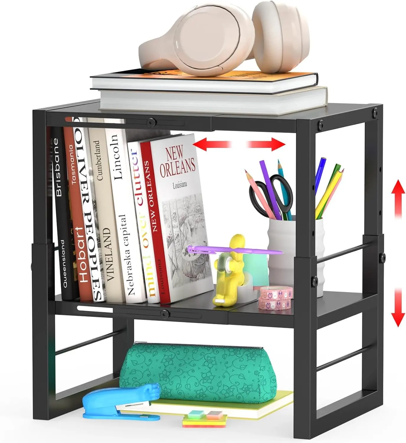 Adjustable Stackable Metal Locker Organizer Shelf, Black - Fits Standard Size Lockers for School Office Gym, Ideal for Storage Organization