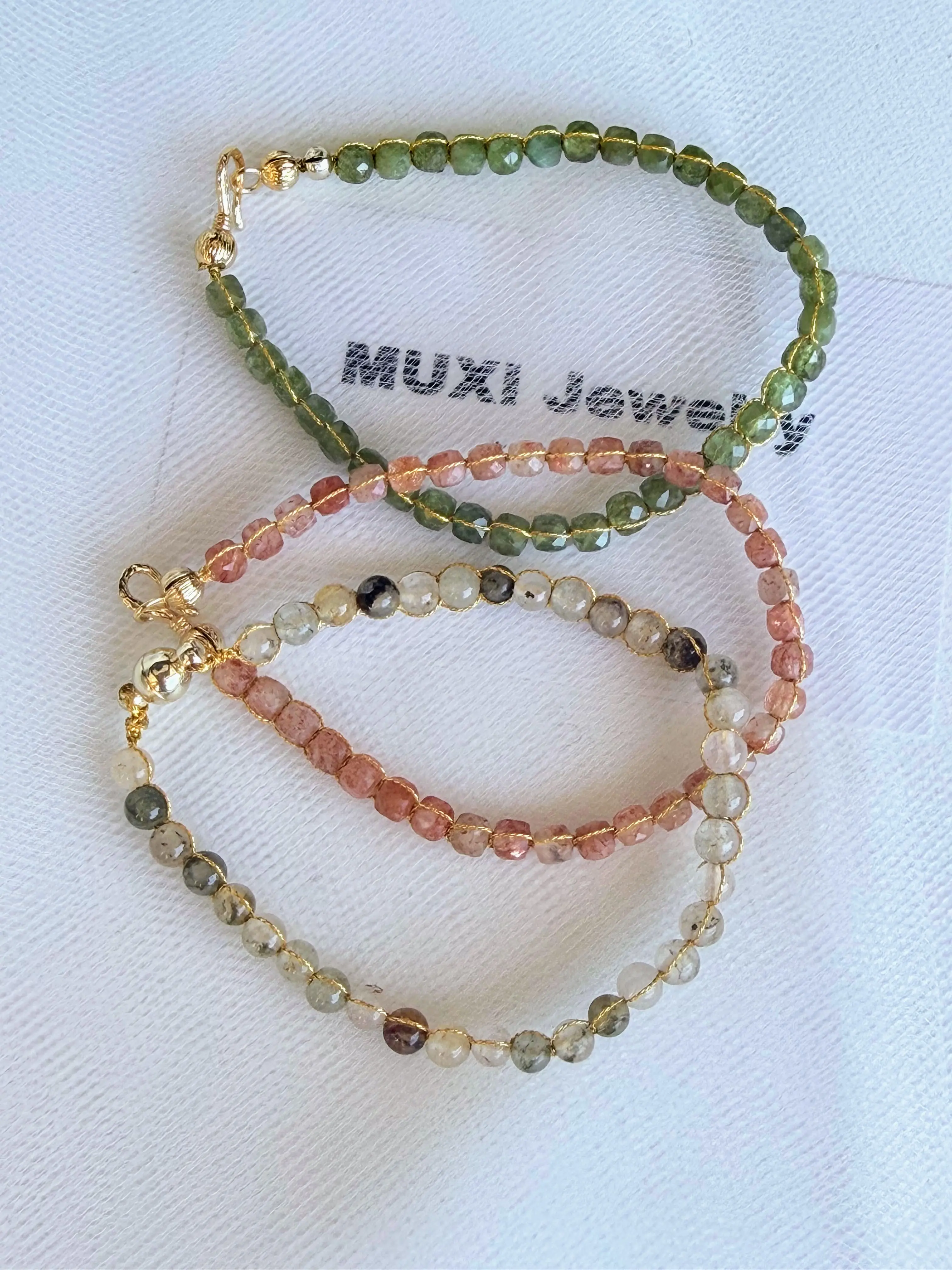 Apatite, Sunstone & Green Phantom Crystal Bracelet, Natural Gemstone Beaded Bracelet, Minimalist Handmade Bracelet, Muxi Jewelry