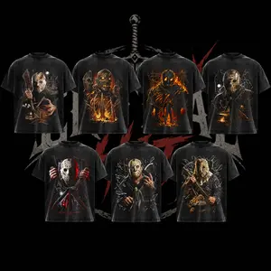 Friday the 13th Collection- The Game Jason Collection Vintage Washed Oversized T-Shirt, Jason Voorhees Parts 2–7 & Savini Jason Graphic Tee, Double Sided Horror Gaming Shirt, Heavyweight Cotton Retro Slasher Streetwear, Acid Wash Unisex Fan Merch Gift Tee