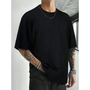 Men's loose-fitting solid color crew neck short-sleeved casual T-shirt, available in plus sizes, suitable for all seasons.