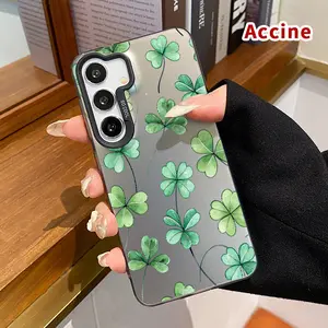 Lucky four-Leaf Clover Pattern Phone Case Compatible with Galaxy S23 Ultra S24 Plus S25 S22+ Shockproof Drop Protection Durable PC Smartphone Cover Cellphone Protective