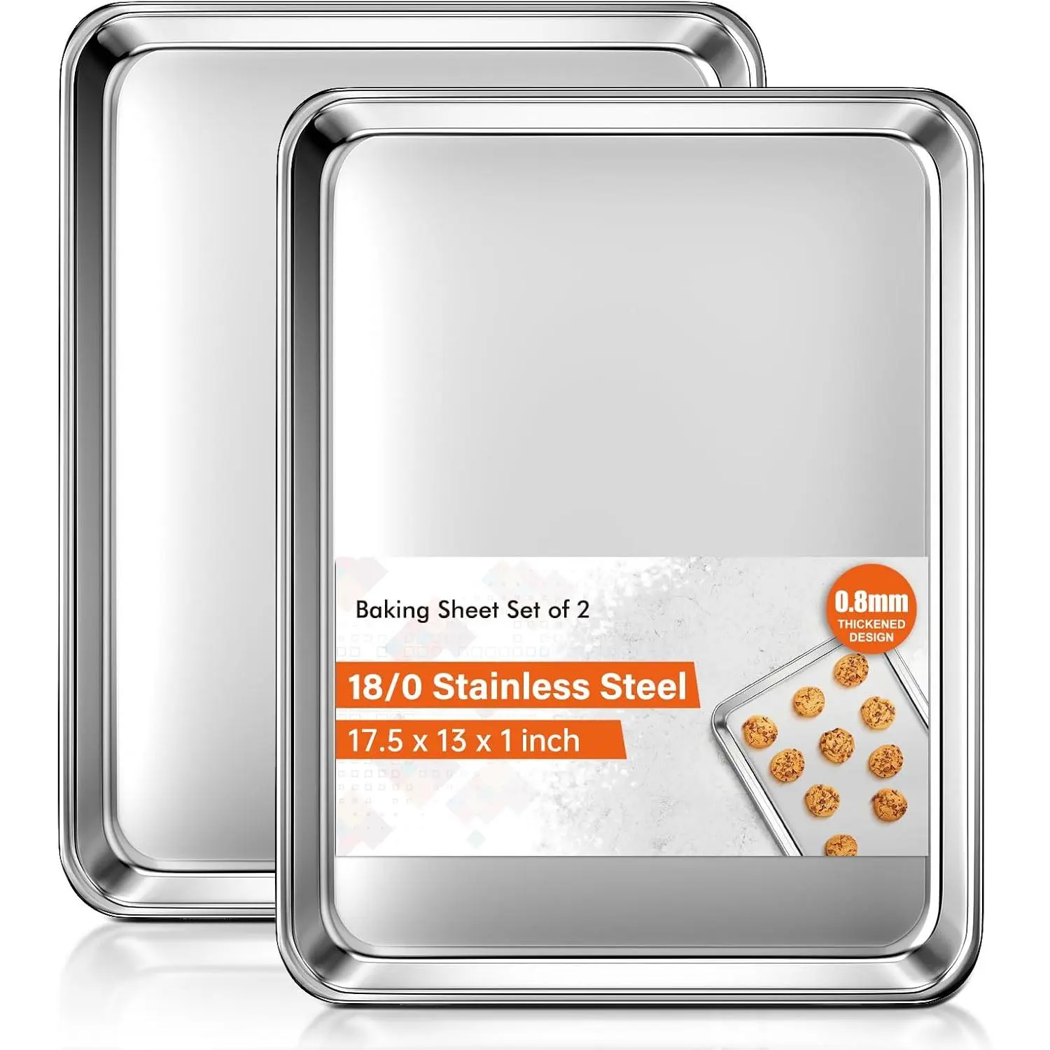 2-Piece Baking Tray, Commercial Grade Stainless Steel Biscuit Baking Tray, 18X13 Inch Thick Large Baking Tray Oven Tray, Anti-Deformation Non-Stick Half Baking Tray, Non-Toxic and Durable