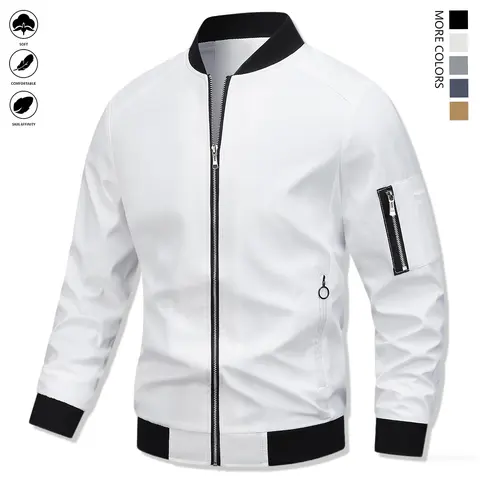 Men's Casual Chic Lightweight Windbreaker - Preppy Pilot Jacket for Aviation Lovers, Zipper Closure, Multiple Pockets, Solid Collar, Soft Polyester Fabric, Fitted Cut, Ideal for Daily Wear & Casual Events, Business/Alternative Fashion Styles