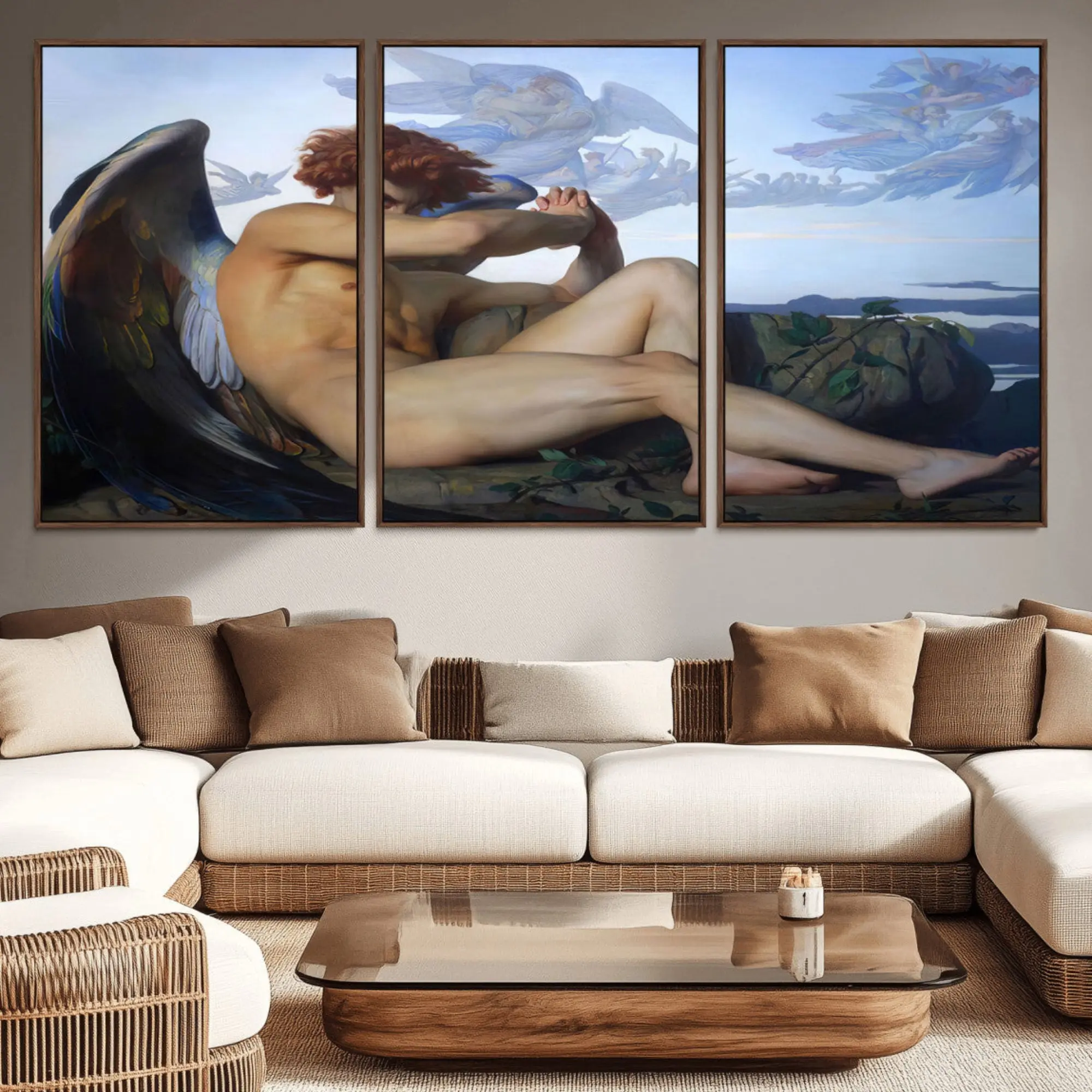 Fallen Angel Framed Canvas Print Artwork - Classic Home Decor for Living Room, Bedroom