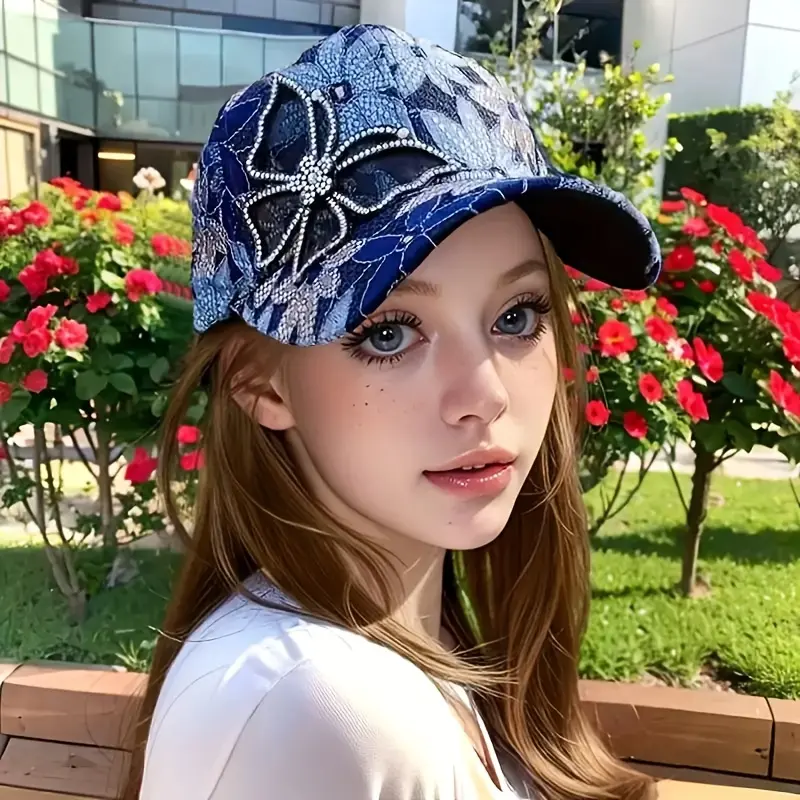 Women's Baseball Cap with Sequined Butterfly Patch and Breathable Mesh Back, Lightweight & Adjustable for Sports & Casual Wear, Mesh Hat, Adjustable Strap