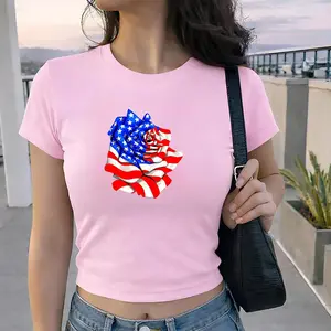 American Flag Rose Baby Tee, Patriotic Floral Graphic Tee, 4th of July Vintage Shirt, USA Summer Outfit.