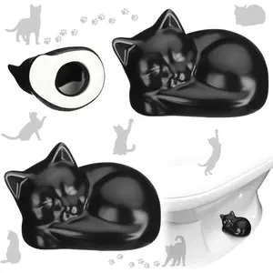 2 Pack Toilet Bolt Caps Decorative  Toilet Bolt Screw Cover Caps Ceramic Cute Bathroom Decor Fun Themed Gadgets Replacement (Black)